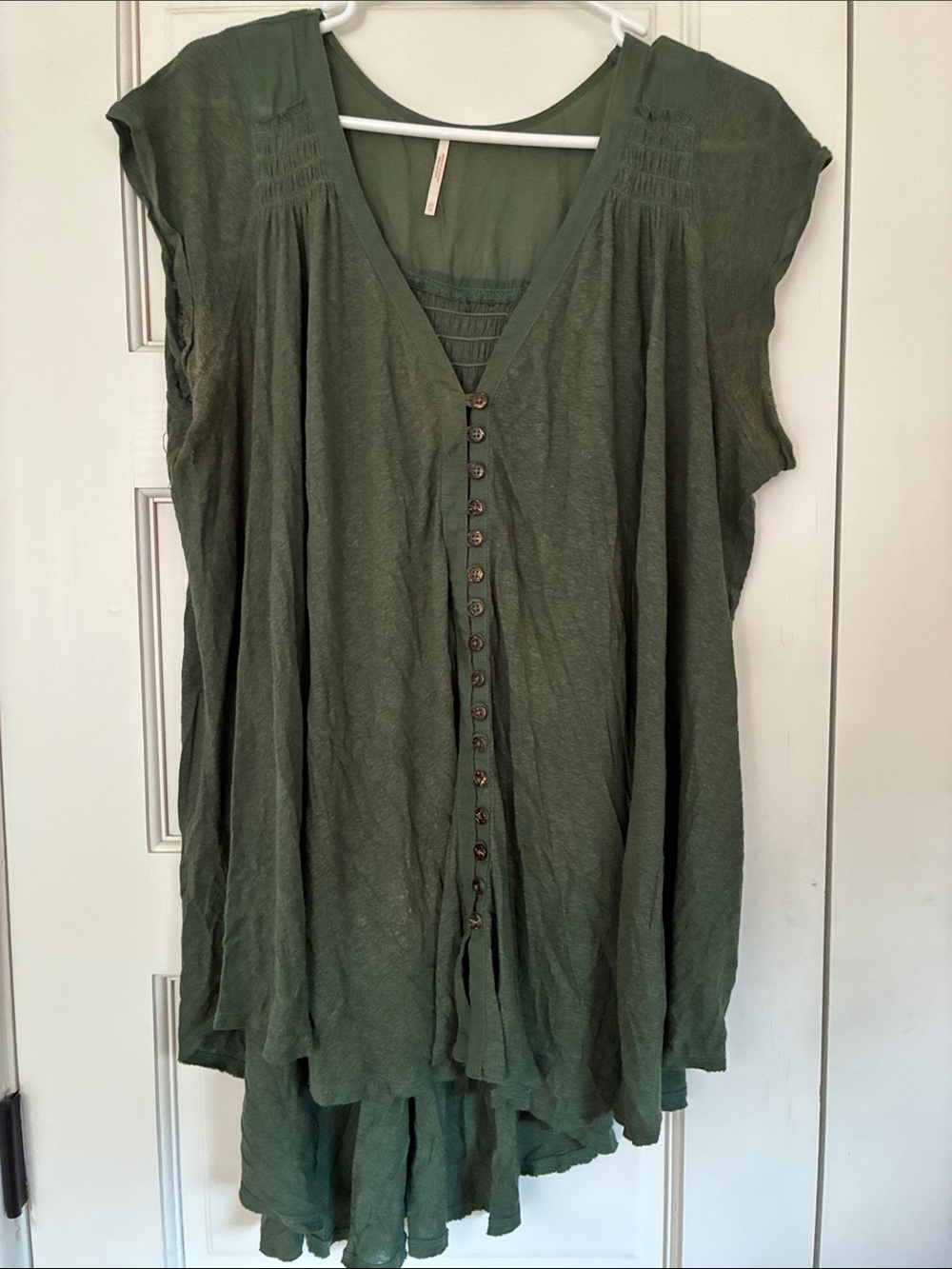 Free People Olive Green Button-Front V-Neck Tunic